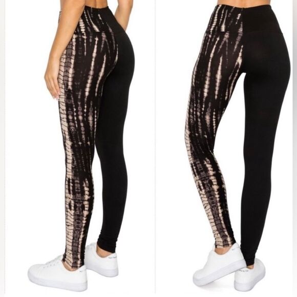 Black half and half lightning strike color block leggings size OS - Picture 2 of 6